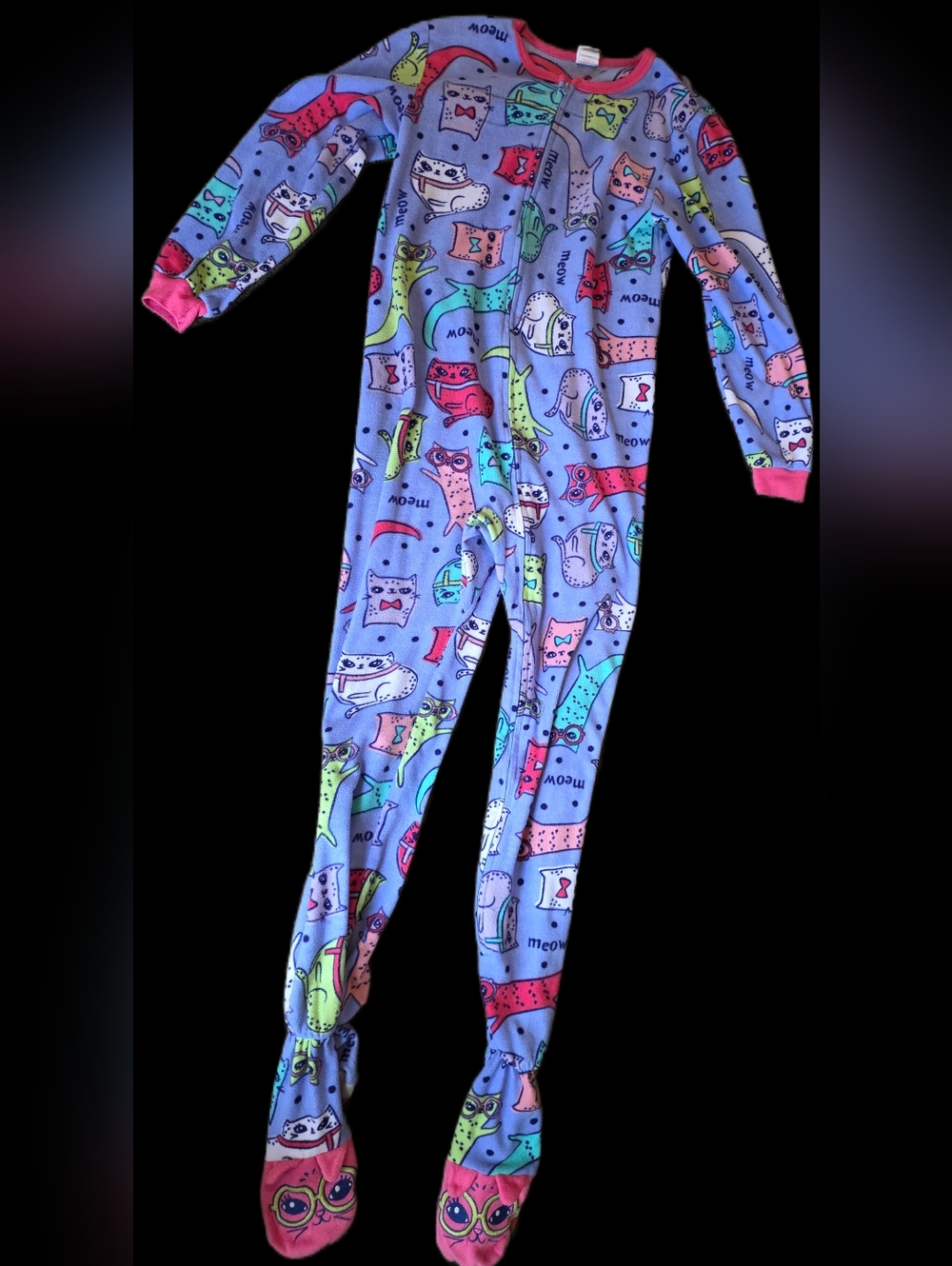 Circo Purple Fleece One-Piece Footie with Multicolor Cat Print